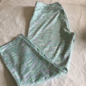 Vogo Athletica Capri Pants, White, Green & Grey Design, Size L.